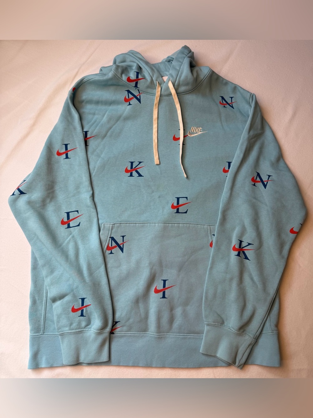 Nike Light Blue All-Over Logo Pullover Hoodie